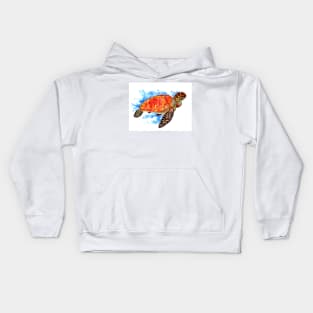 Red Watercolor Sea Turtle Kids Hoodie